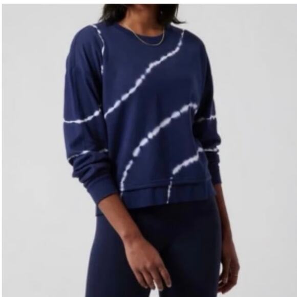 Athleta Sundown Long Sleeve Sweatshirt II Tye Die Eclipse Blue Medium Oversized - Picture 1 of 10